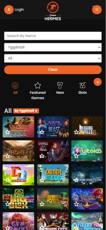 Yggdrasil slots showing in the casino game library